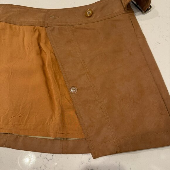 FREE PEOPLE | Camel Faux Suede Wrap Mini Skirt Size 6 - Picture 8 of 9